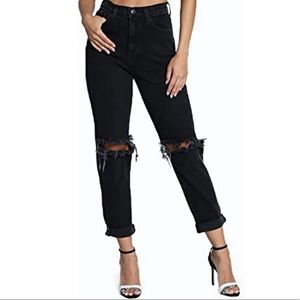 Little Vintage Black Ripped Knee High Waisted Jeans Size 1(24)